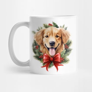 Christmas Golden Retriever Dog Wreath Mug